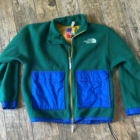 The North Face Jacket Mens medium green Full Zip Fleece Spellout color block - Picture 1 of 5